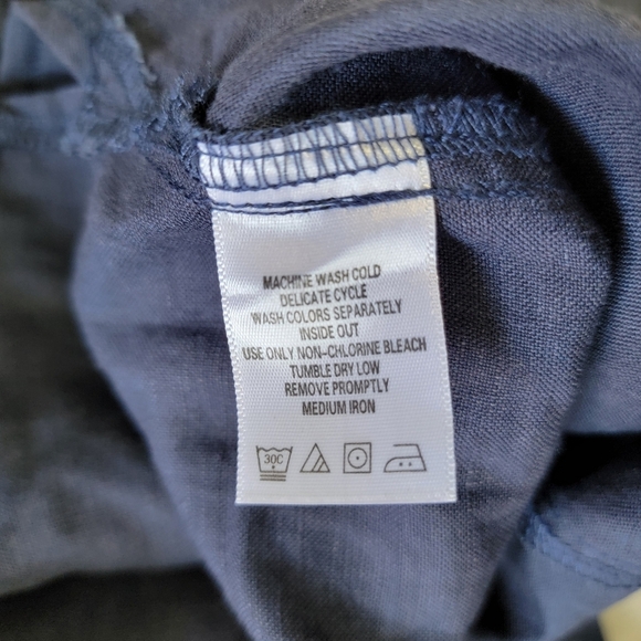 Jessica London Linen Blend Women's Roll Tab Navy Blue Gold Anchor Button Down 14 - Picture 10 of 12